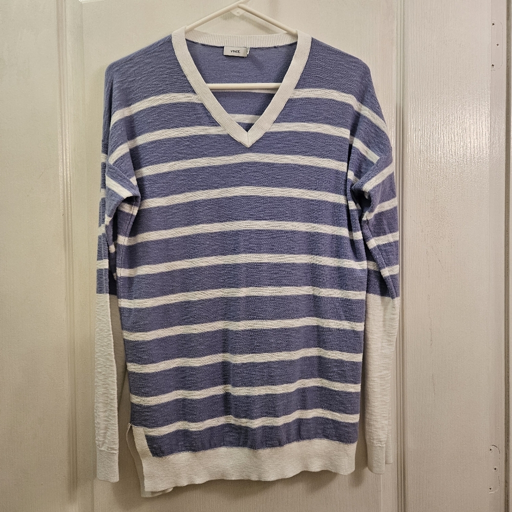 VINCE. brand women's size M striped long sleeve shirt 100% cotton
